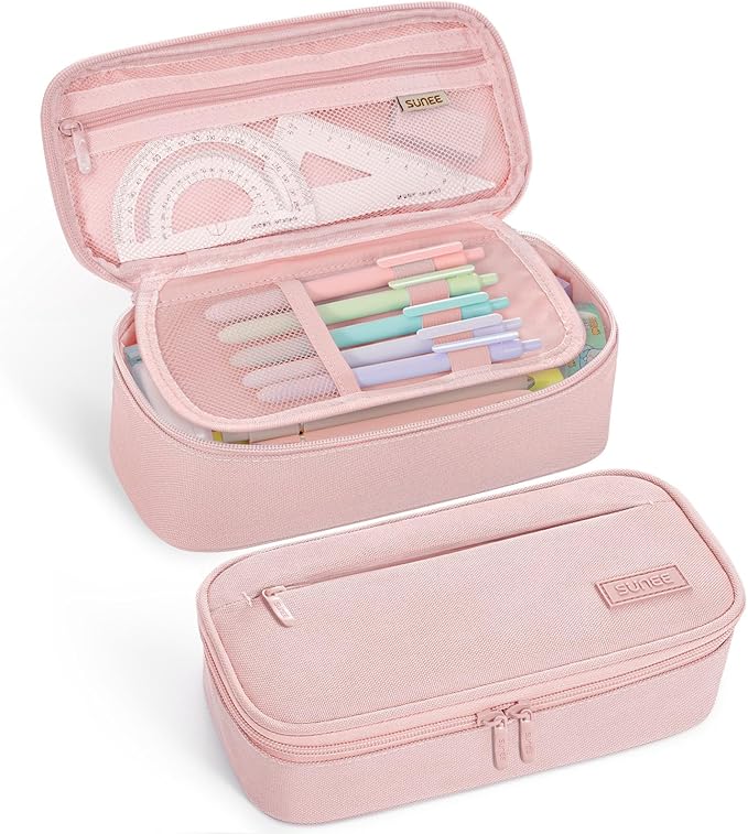 SUNEE Cute Pencil Case, Large Capacity Pencil Pouch, Big Storage Organizer for Stationery, Zipper Pen Bag, Back to School Supplies, Office Organizer Makeup Bag, for Teen Girl Boy Men Women, Pink
