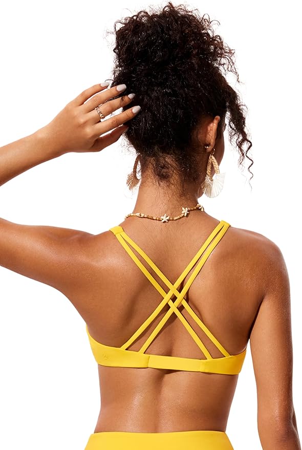 CRZ YOGA Twist Front Bikini Tops for Women - Padded V Neck Criss Cross Back Triangle Sexy Swim Bathing Suit
