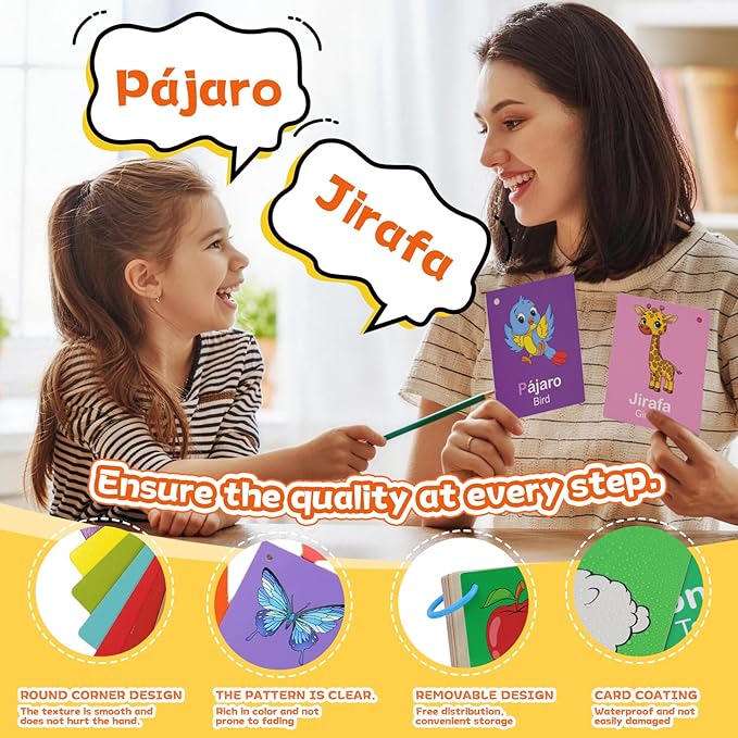 Toddler Spanish Learning Flash Cards, 60 PCS Double Sides Bilingual Flashcards for Numbers, Colors, Shapes, Sight Words, Learn Spanish for Kids, Preschool Kindergarten Learning Activities