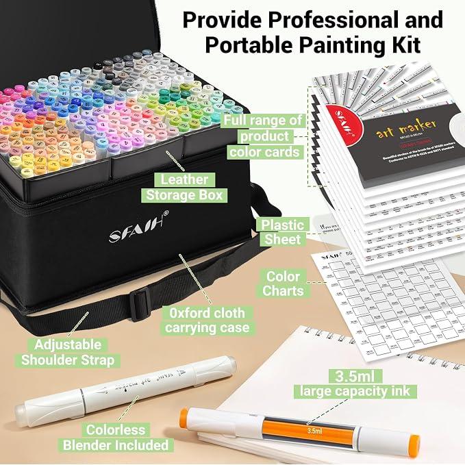 SFAIH Alcohol Markers Brush & Chisel Tip, Professional 216 Colors Set