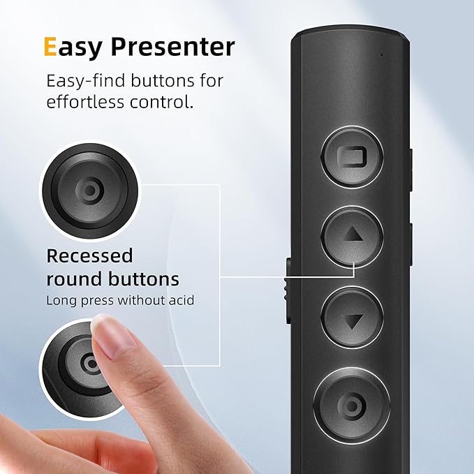 Wireless Presentation Clicker for Powerpoint Slideshow, Office/Classroom PPT Remote Presenter Pointer Slide Advancer with USB Receiver for Computer/MacBook Laptop/PC Black Red Light