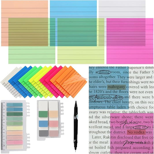 Vuzvuv 920 Sheets Transparent Line Clear Sticky Notes with Pen,3x3 Inch Bulk Translucent Sticky Notes Set for Bible Tabs, Book Tabs, Office School Supplies(Bright Line Colors)