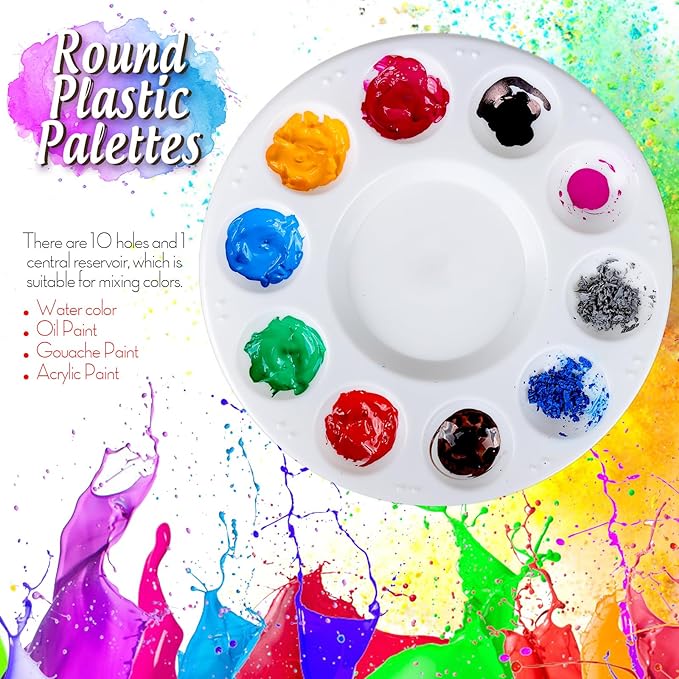 FANDAMEI Paint Brushes & Round Paint Palette Set, Paintbrushes, Synthetic Paint Brush, Brushes for Painting, Plastic Paint Tray Palettes, Paint Brushes for Acrylic Painting, Watercolor, Rock Painting
