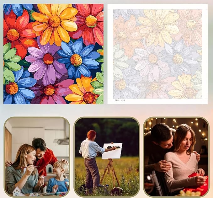 5DDIYART Flower Leisure Paint by Numbers for Adults Beginner, Paint by Number Kits on Canvas, Easy Acrylic Painting for Home Wall Decor 15.7x15.7 inch