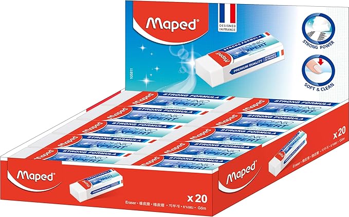 Maped Helix USA - Technic Expert Vinyl Eraser, Pack of 20 - Correcting Written Errors - Effortless Erasing - Superior Performance & Protection - Eco-Conscious
