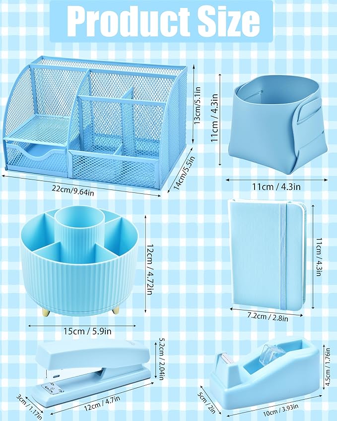 20Pcs Blue Desk Organizers and Accessories With Mesh Desk Organizer and 360°Rotating Pen Holder and a Lot of Office Blue Office Supplies Beautifully Presented in a Gift Box