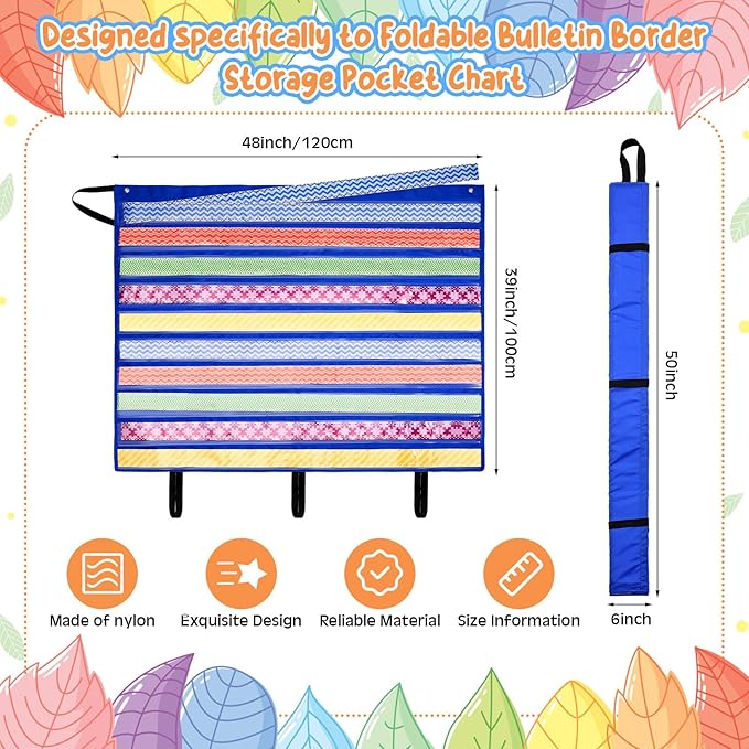 Sinload 48 x 39 inch Bulletin Board Border Storage, Foldable Border Storage Pocket Chart, Bulletin Board Borders and Wall Borders, Classroom Organizer with Storage Pockets for Teacher