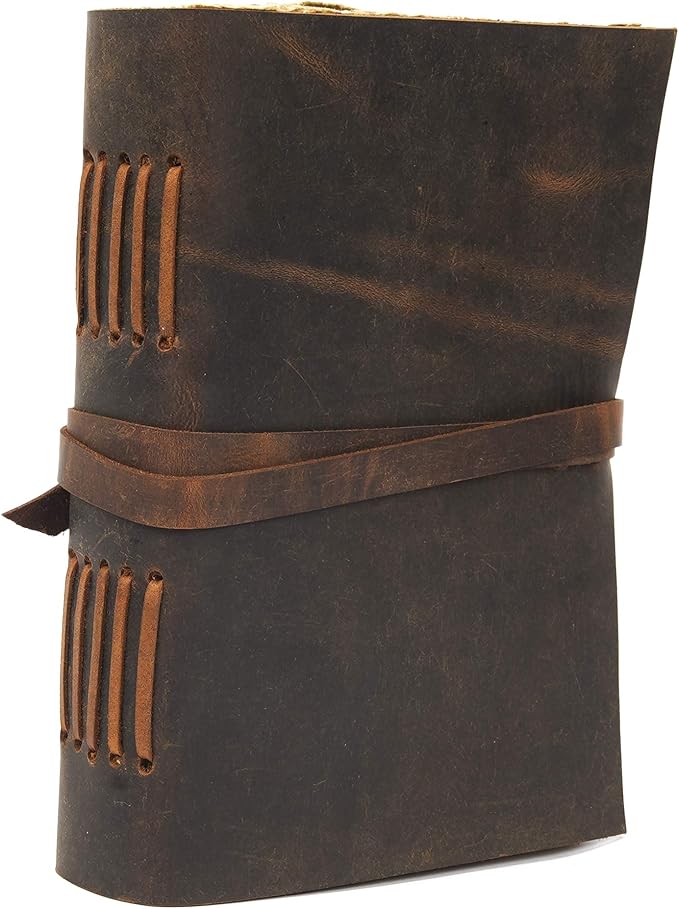Leather Journal Travel Diary, Handmade Vintage Bound Notebook For Men & Women, Antique Finish, Genuine Buffalo Leather- Quality Unlined Paper Perfect for Notes, Art Sketchbook, 7X5 Inches, Brown
