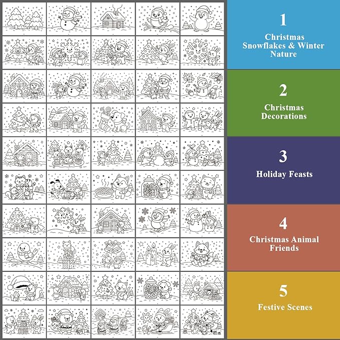Fuxi Christmas Coloring Books for Ages 8-12, 60 Sheets (73lb/120gsm) Blank Sketchbook + 50 Designs Blank Coloring Book, Coloring Supplies & Art Supplies.
