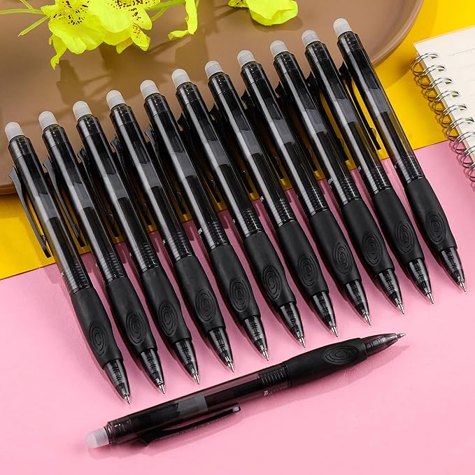 USUAL Retractable Erasable Gel Pens, 0.5mm Fine Point, 8 Black Ink Pens, Make Mistakes Disappear, Smooth Writing for Office & Back-to-School Supplies