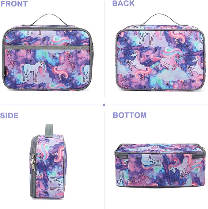 FlowFly Kids Lunch box Insulated Soft Bag Mini Cooler Back to School Thermal Meal Tote Kit for Girls, Boys, Unicorn#2