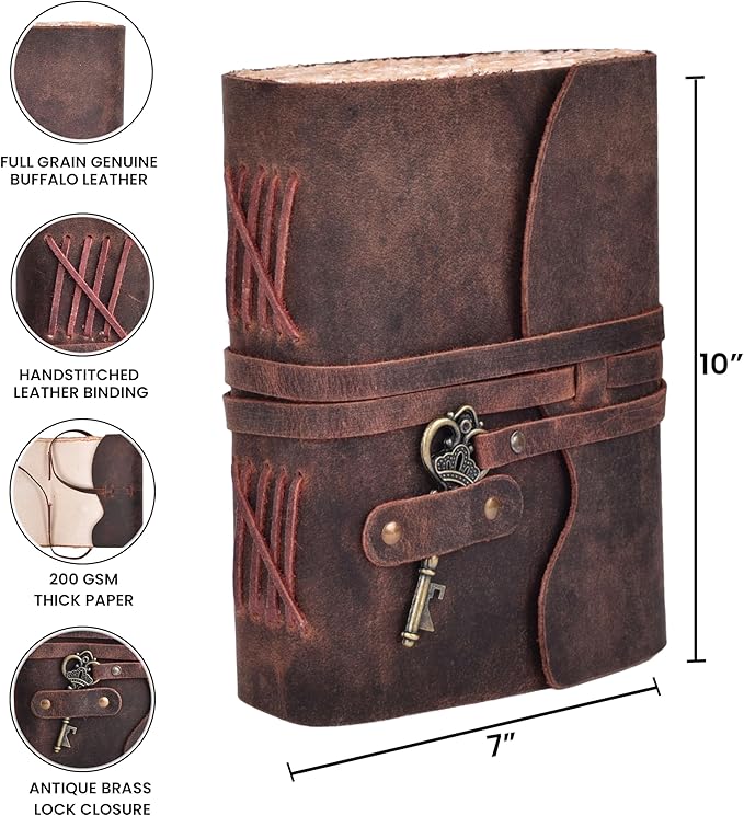 LEATHER VILLAGE Vintage Leather Journal – 200 Handmade Vintage Deckle Edge Paper – Leather bound Journal For Women Men – Vintage Key Closure - Book of Shadows - 10X7 inches - Fuchsia