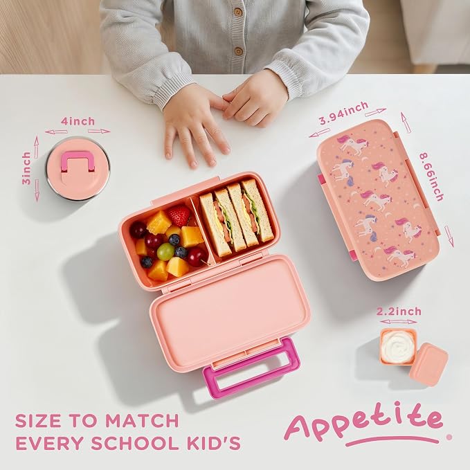Bento Lunch Box for Kids With 8oz Food Thermo,BPA-Free for School | Lunch Container with 2 Compartments, Insulated Food Jar, Dishwasher Safe, Easy to Clean, Lunch Box for Girls Boys