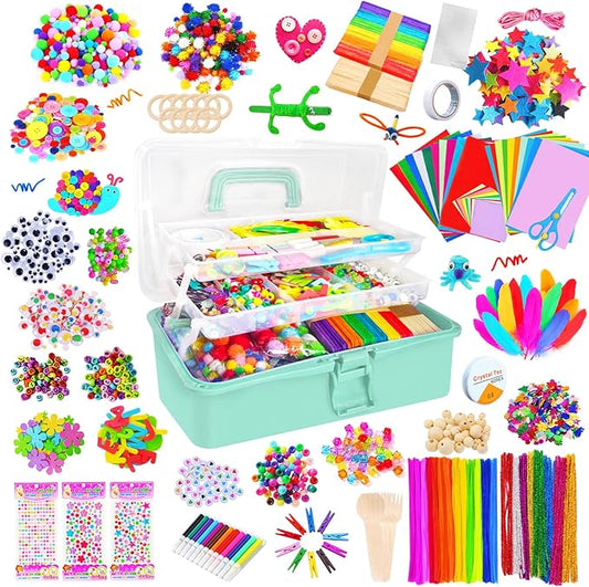 Itopstar 3000+ Kids Arts and Crafts Supplies for Kids Ultimate Crafting Supply Set in Portable 3 Layered Plastic Art Box Hobby Craft Set for Creative Projects (Ages 8+)