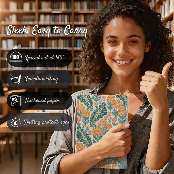 Stitched Composition Notebooks 2-Pack with Unique Art Designed Cover, A5 Lined Diary (8.2"L*5.5"W), Lay Flat Design, Thicked Paper Writes Smoothly for School and Office (Chrysanthemum)
