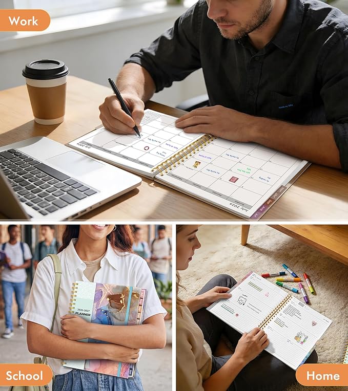 Academic Planner 2026-2027, Weekly and Monthly Calendar Planner from July 2026 - June 2027, 6.1" x 8.2" A5 Large Daily Agenda Book with Tabs, Flexible Cover, College School Organizer for Student Teacher, Watercolor