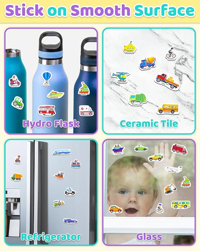 Benresive Reusable Sticker Book for Toddlers, Travel Stickers for Kids, Toddler Crafts Activities Toys, Birthday Gifts for Boys & Girls - Transport