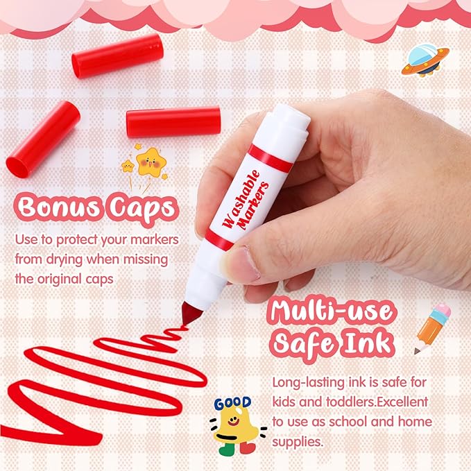 30 Pcs Mini Washable Markers Bulk Broad Line Conical Tip Washable Mark Pen Set Short Coloring Paint Pen for Kid Art Projects Teacher Student Toddler Party Favors Classroom, Ages 6+(Red)