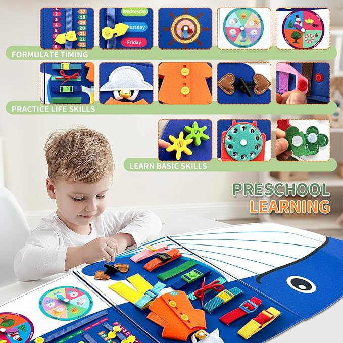 Whale Foldable Activities Montessori Busy Board Toddler Busy Board Montessoris Toys for 3+ Years Old Wall Panel