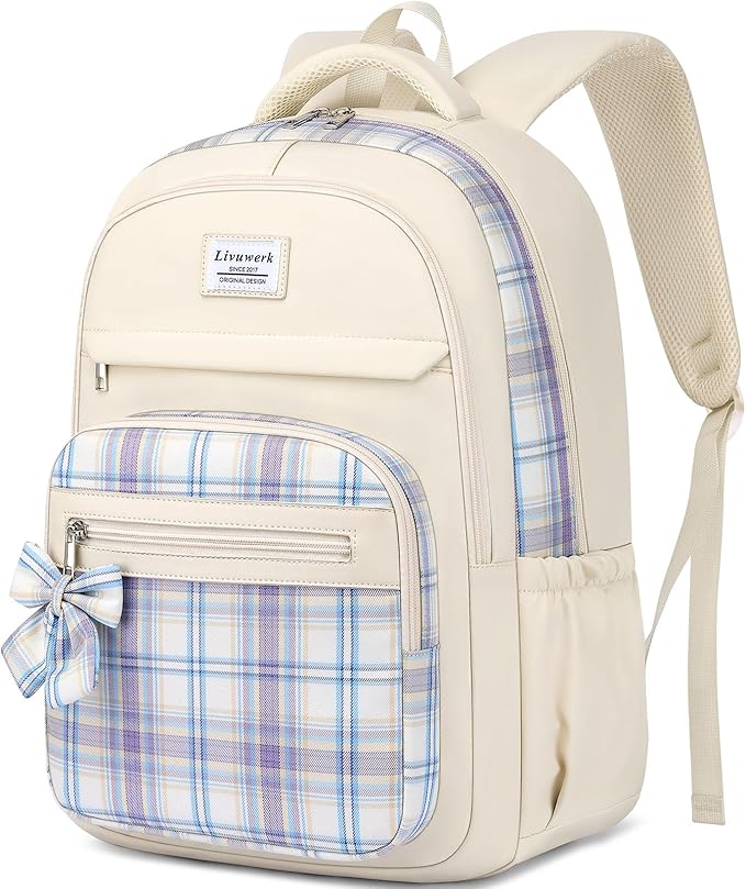 School Backpack for Teen Girls: Cute Bookbags Middle High School College Casual Back pack 15.6 inch Laptop Backpacks Vintage Bags Women Travel Daypacks Mochilas Escolares Beige