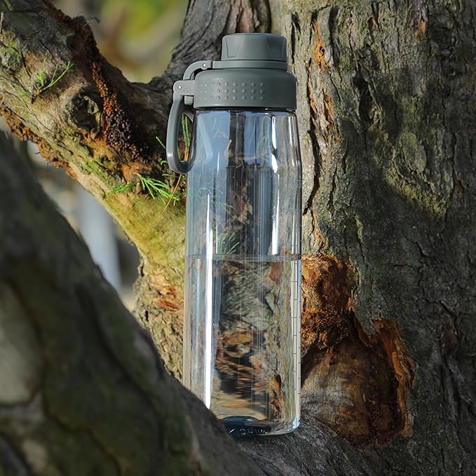 32oz Clear Water Bottle - BPA-Free Tritan Plastic, Fast Flow Spout Lid, Wide Mouth & Leakproof Design Hiking Water Bottle Suitable for Travel, Outdoors, Gym, Travel, Home, School(Gray)