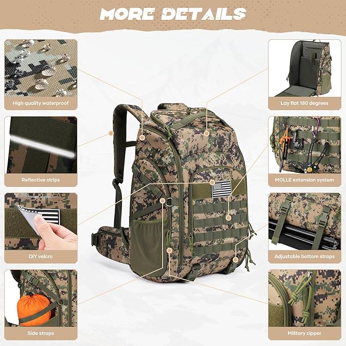 Maelstrom Tactical Backpack for Men, Water Resistant 40L Military Backpack, for Hiking, Camping, Gym with Molle System (Camouflage Green)