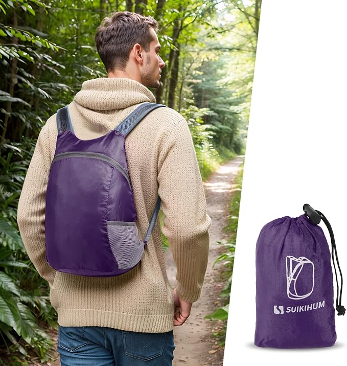 Ultra Lightweight Hiking-Daypack,Foldable Travel Packable Backpack | 20L Foldable Bag for Camping Cycling Outdoor,Day Pack for Men Women,Purple