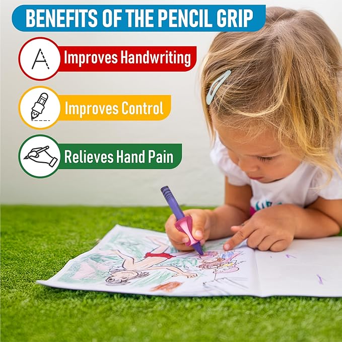 The Pencil Grip Metallic Grippers 6-Pack, Pencil Grips for Kids Handwriting, Ergonomic Pen Holder for Righties & Lefties, Writing Practice for Kids, Toddlers, Adults, Writing Tool with Finger Cushion
