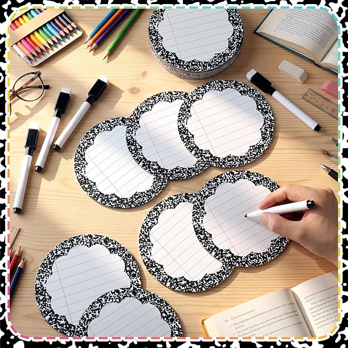 Crtiin 42 Pcs Magnetic Name Tags for Lockers Round Composition Notebook Dry Erase Labels Magnetic Reusable Name Tags for Back to School Whiteboard Classroom School Bus Locker Fridge