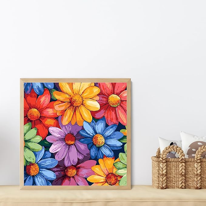 5DDIYART Flower Leisure Paint by Numbers for Adults Beginner, Paint by Number Kits on Canvas, Easy Acrylic Painting for Home Wall Decor 15.7x15.7 inch