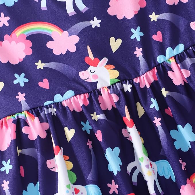 Popshion Girls Dresses Flutter Sleeve Swing Sundress Toddler Summer Clothes Kid Birthday Party Sleeveless Dress 1-8 Years Old