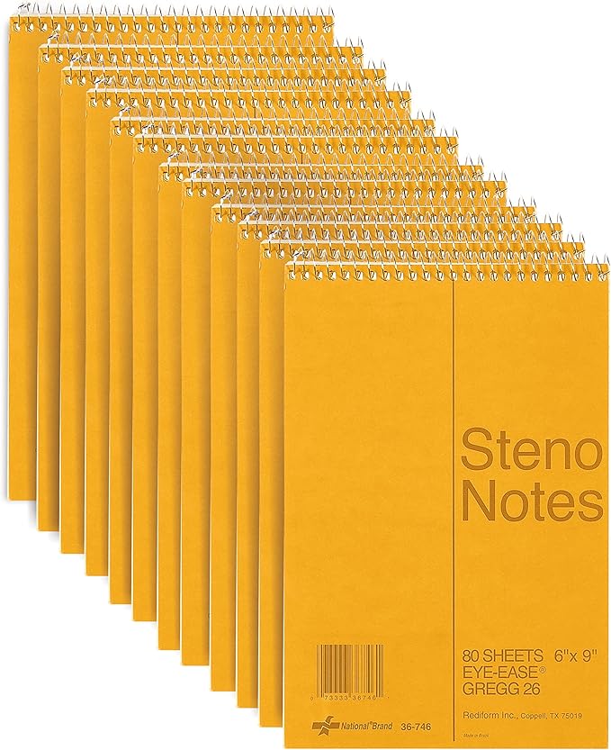 National Brown Board Cover Steno Notebook, Gregg Ruling, Green Eye-Ease Paper, 80 Sheets, 6 x 9.25 x 6 inches, Pack of 12 (36746-12)
