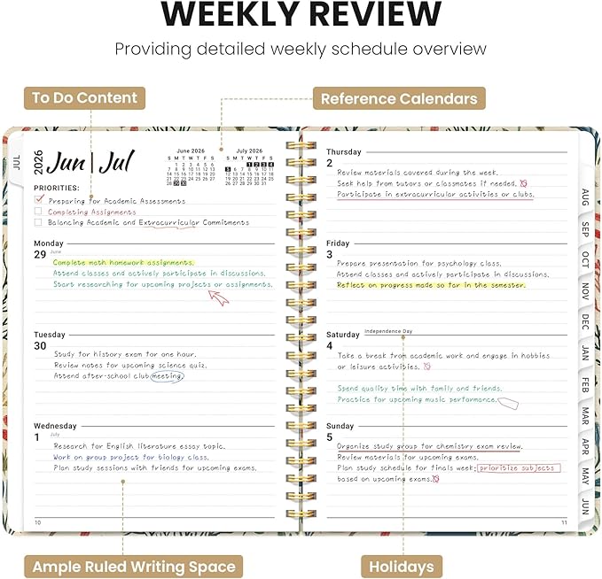 Planner 2026-2027, Monthly and Weekly Academic Planner July 2026 - June 2027, Hardcover Student Teacher Planning Agenda Calendar Book with Tabs, Perfect for Office School Supplies, A5 (6.3" x 8.5") - Herbs