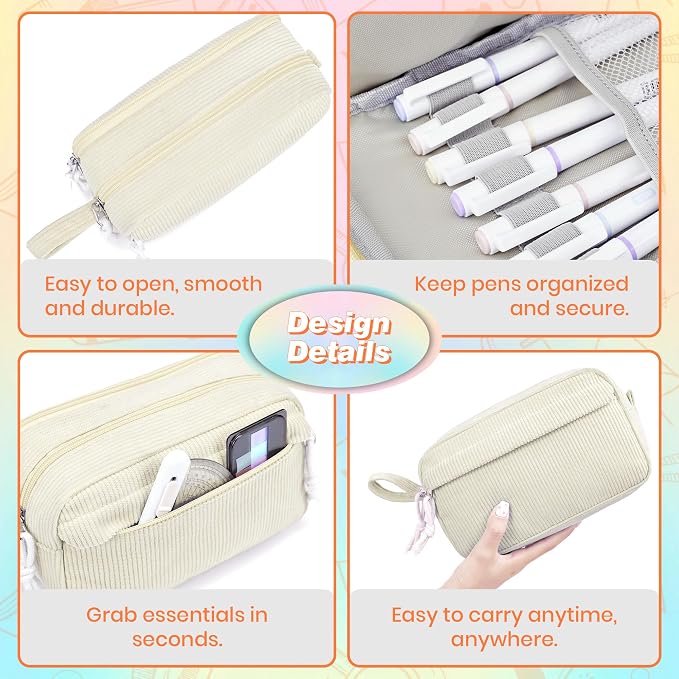 Big Capacity Pencil case,Soft Corduroy Pencil Bag with 3 Compartment,Pencil Pouch School Supplies Cute Pencil Box Pencil Bag for Teen Girls Boys College