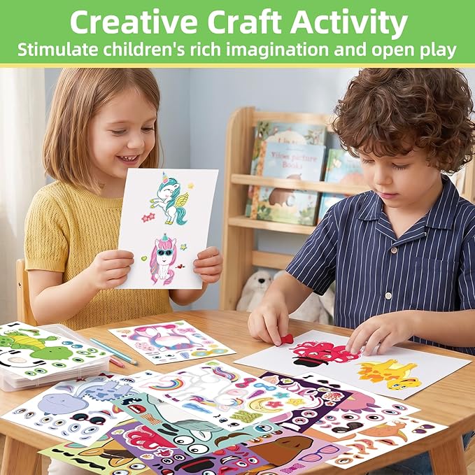 24 Sheets 8.27''×5.9'' Make Your Own Stickers for Kids Toddlers, Make a Face Stickers Mix and Match with Unicorns Dinosaur Horse and Sea Animals for Kids Party Favors Activities