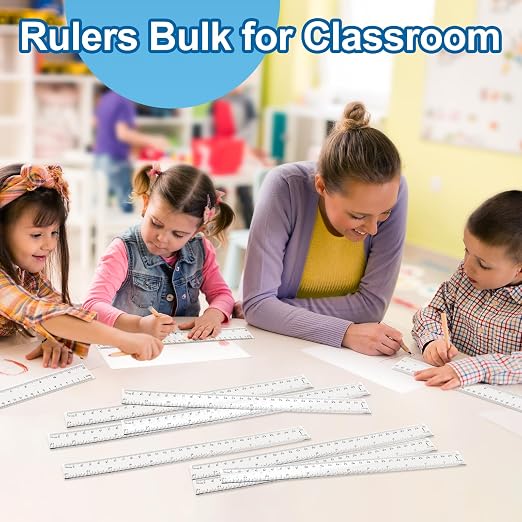 32 Pack Clear Plastic Ruler 12 Inch, Rulers Bulk for Classroom, Transparent Plastic Ruler with Centimeters and Inches, School Rulers for Kids Back to School Office Home Supplies
