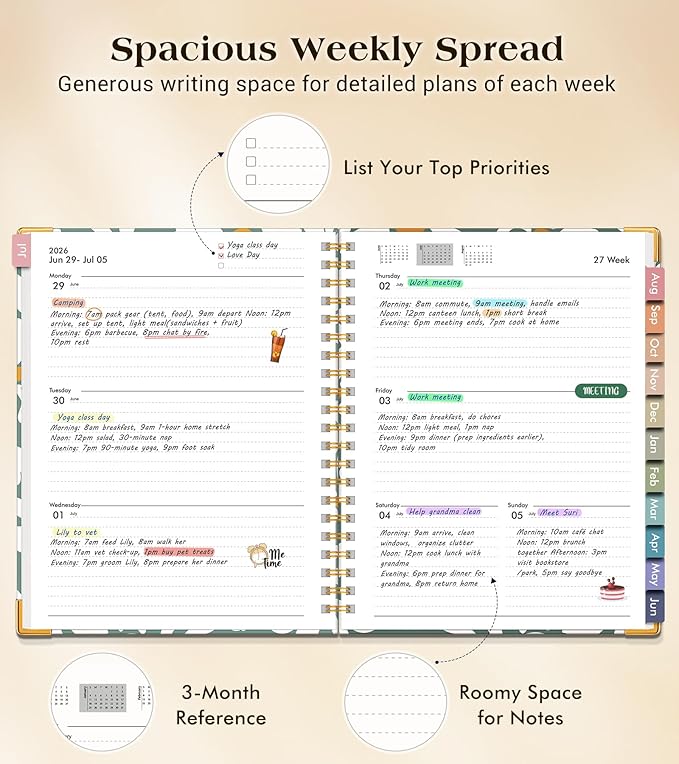 Academic Planner 2026-2027, Hardcover Weekly and Monthly Calendar Planner from July 2026 - June 2027, 6.1" x 8.2" A5 Daily Agenda with Tabs, College School Organizer for Student Teacher, Field of Daisies