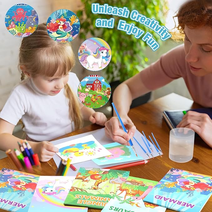 Pasimy 6 Sets Paint with Water Coloring Books for Toddlers 5. 5 x 8. 1 Inch Large Water Coloring Books Mess Free Painting Activity for Goodie Bag Filler Classroom Prizes Birthday Return Gifts Supplies