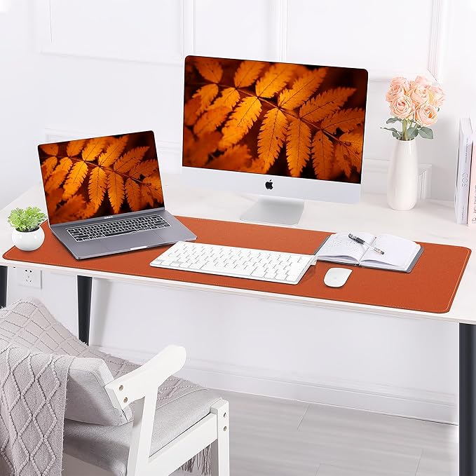 AFIING Desk Mat 47.2" x 17", Leather Desk Pad Protector with Natural Cork & PU Leather, Non-Slip Office Desk Mat, Double-Sided Mouse Pad, Waterproof Large Desk Pad for Office and Home (Orange)