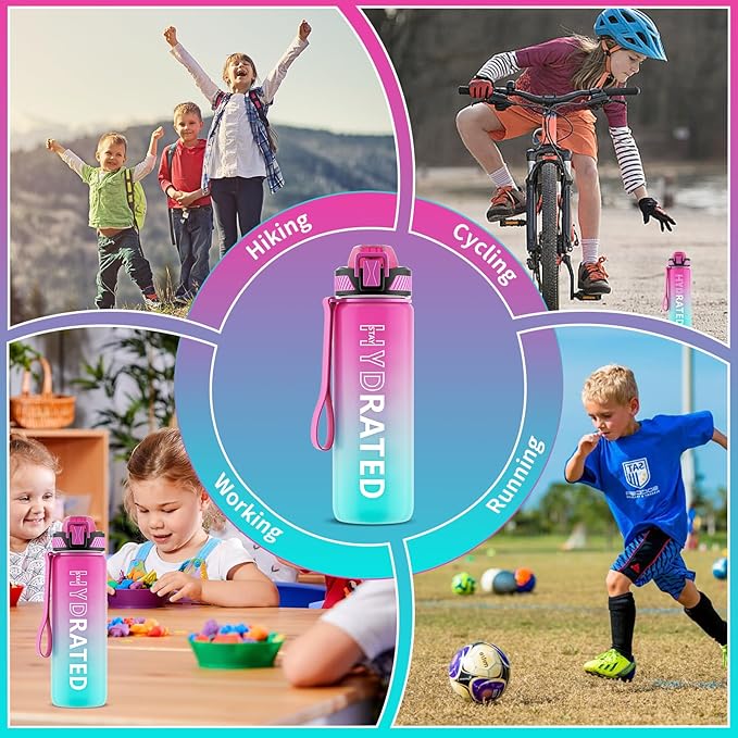 QLUR Water Bottle with Straw, 27oz Motivational Water Bottles with Time Marker to Drink, Tritan BPA Free, 750ml Sports Water Bottle with Carry Strap LeakProof for School Fitness Outdoor (1Pack)