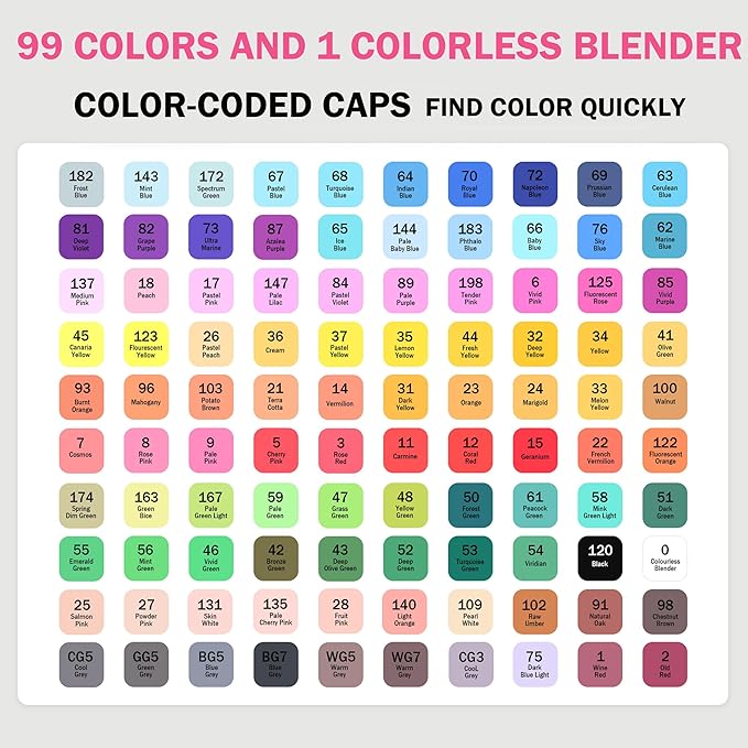Alcohol Based Markers, 100 Colors Art Drawing Permanent Marker Set for Kids Adult Coloring Supplies, Dual Tips Fine & Chisel Coloring Marker for Artist Illustration Sketch Books