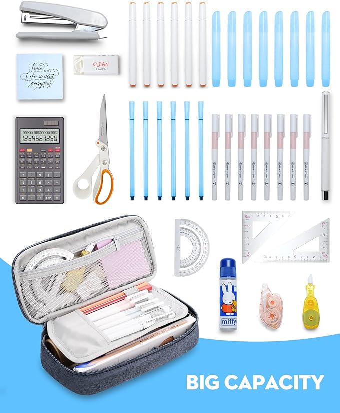 YOKUMA Pencil Case,Large Capacity Pencil Pouch,Aesthetic Zipper Pencil Box, Back to School Supplies for College Student Teen Adults,Travel Essentials,Electronic Cable Organize