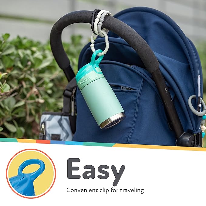 Nuby Thirsty Kids No Spill Flip-It Reflex Stainless Steel Travel Cup or Water Bottle - 10 Oz - 18+ Months - Blue - Back to School Essentials,(Pack of 12)