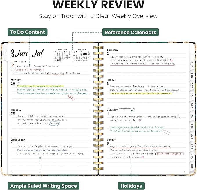 Planner 2026-2027, Hardcover Monthly and Weekly Academic Planner July 2026 - June 2027, Teacher and Student Calendar Agenda Book with Tabs, A5 (6.3" x 8.5"), Ideal for School and Office, Forest Botanica