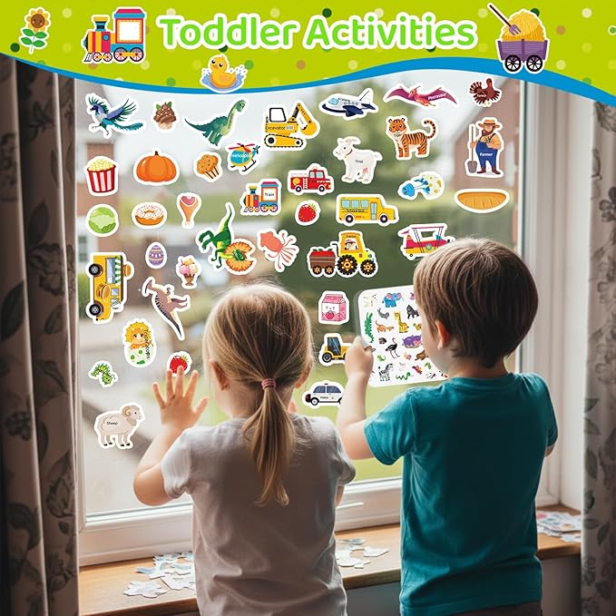 Jelly Sticker Books for Toddlers 2-4 Years, 4 Sets Reusable Sticker Books for Toddlers 1-3, Travel Toys Stickers Activity Book for Ages 2 3 4 5 6 Boy Girl Birthday Gifts (4Sets-Collection 2)