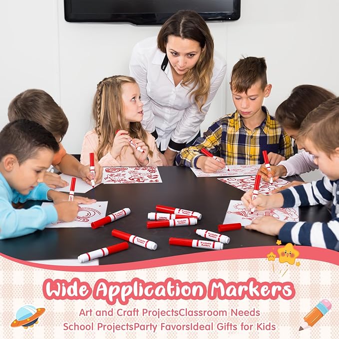 30 Pcs Mini Washable Markers Bulk Broad Line Conical Tip Washable Mark Pen Set Short Coloring Paint Pen for Kid Art Projects Teacher Student Toddler Party Favors Classroom, Ages 6+(Red)