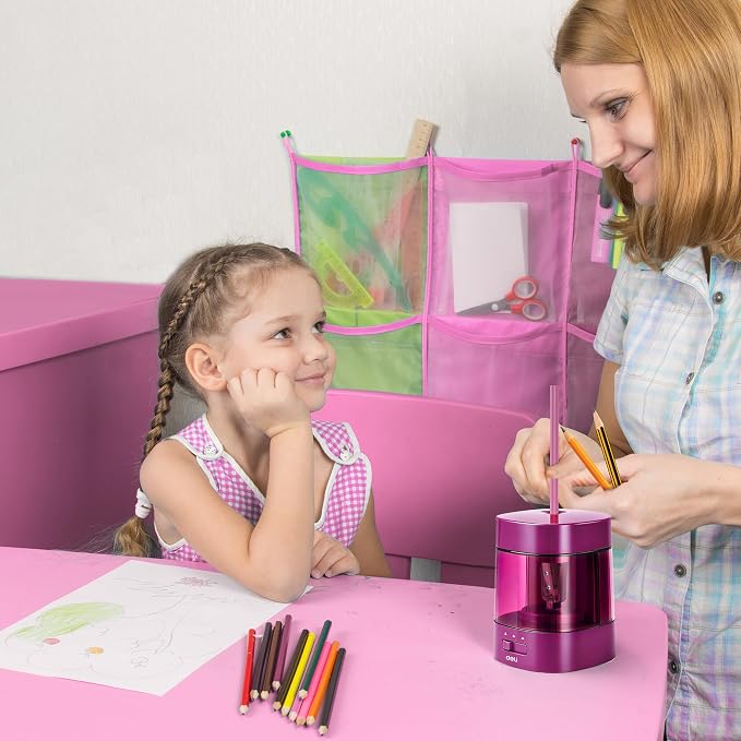 Deli Electric Pencil Sharpener, Automatic Pencil Sharpeners, Deep Pink