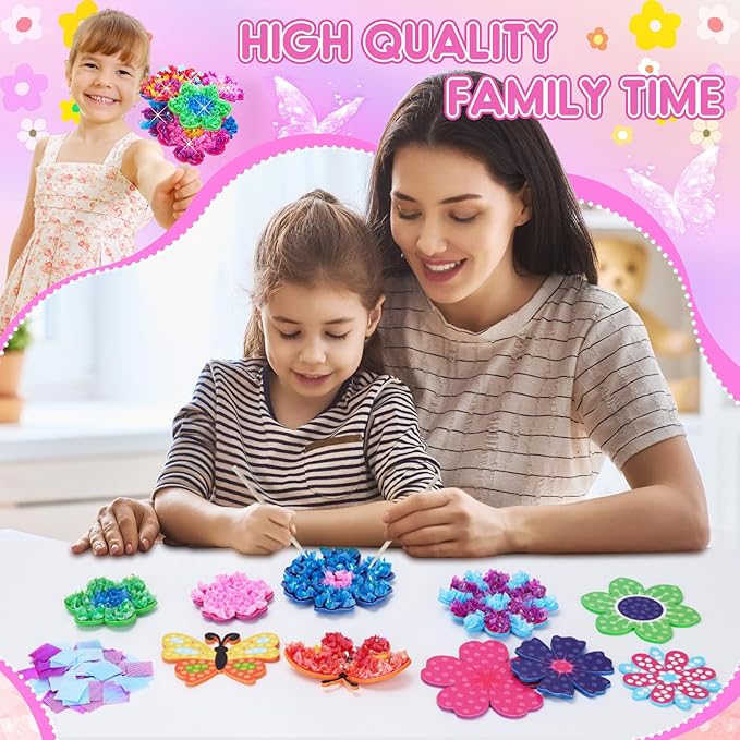 MUNDIDO Poke in Fun Art Flower Bouquet, Mess Free Paper Craft Kits for Kids, DIY Creative Activity Gifts for 6 7 8 9 10 Year Old Girls, Birthday Gifts for Girls Boys Age 5-12
