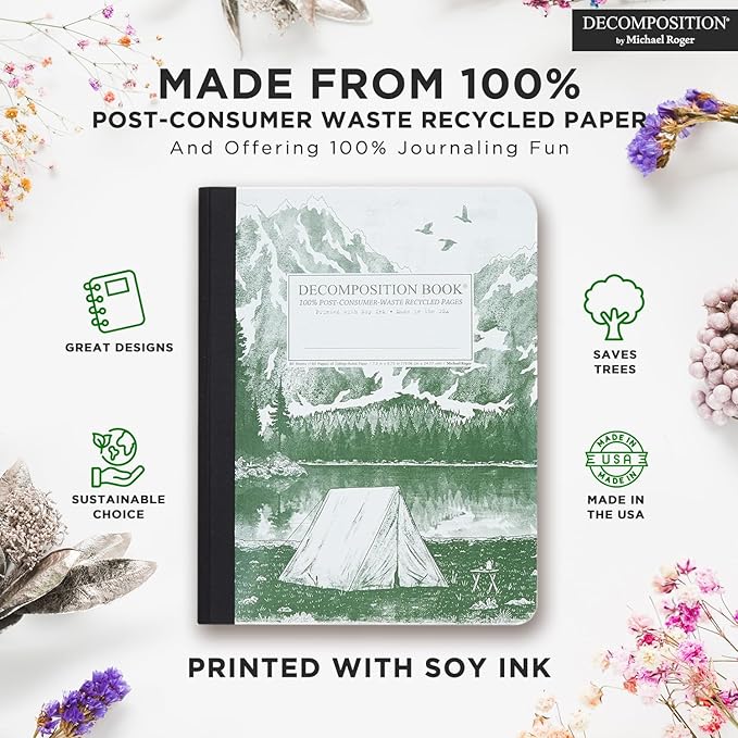 Decomposition Mountain Lake College Ruled Composition Notebook - 9.75 x 7.5 Journal with 160 Lined Pages - Notebooks for School Supplies, Home & Office - 100% Recycled Paper - Made in USA