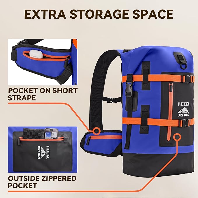 HEETA Dry Bags Waterproof Backpack 40L for Men & Women, Roll Top Heavy Duty | Cushioned Hiking Backpack, for Kayaking Boating Paddle Boarding Fishing Travel Camping Beach Vacation Cruise Ship Essentials